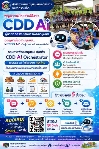 สำนักงานพัฒนาชุมชนอำเภอจังหาร จังหวัดร้อยเอ็ด:  เชิญชวนพี่น้องร่วมใช้งาน CDD AI ผู้ช่วยอัจฉริยะด้านการพัฒนาชุมชน